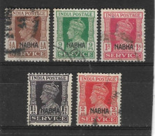 INDIA - NABHA 1940 - 1943 OFFICIALS VALUES TO 8a SG O56,O58,O59,O62,O65 FINE USED Cat £29+ - Nabha
