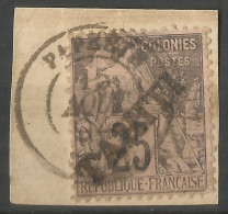 TAHITI - GENERAL COLONIES 25 CENT. OVERCHARGED TAHITI  (Yv. #15) ON FRAGMENT - 1894 - Used Stamps