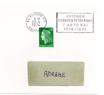 ECRIVAIN / PETRARQUE = 83 AVIGNON 1974 = FLAMME à DROITE = SECAP  Temporaire ' CONGRES PETRARQUE ' - Ecrivains