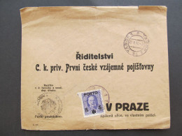 BRIEF Tábor - Praha 1918 PojišťovnaStrafporto Böhmen  / P8606 - Lettres & Documents