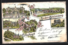 Lithographie Soden-Stolzenberg, Hotel Kurhaus, Sanatorium, Ortsansicht  - Bad Soden