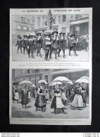 Processione Notre Dame De Dunes + Metropolitana Opera, Parigi Stampa Del 1903 - Other & Unclassified