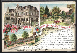 Lithographie M.-Gladbach, Casino Mit Restaurant Und Grünanlagen  - Autres & Non Classés