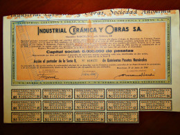Industrial Cerámica Y Obras,SA Barcelona 1968. Share Certificate - Autres & Non Classés
