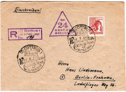 1948, 24 Pf. Geb. Bez.+60 Pf., Mischfrankatur Auf Einschreiben Brief V. Cottbus - Cartas & Documentos