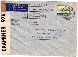 Schweiz 1941, EF 1 Fr. Auf Luftpost Zensur Brief V. St. Gallen Via Basel N. USA - Brieven En Documenten