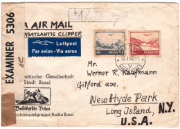 Schweiz 1942, 40 C.+2 Fr. Auf Luftpost Zensur Brief V. Basel N. USA - Briefe U. Dokumente