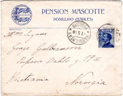 Italien 1910, 25 C. Auf Hotel Brief V. Napoli No.33 Posillipo N. Norwegen - Ohne Zuordnung