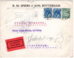 NL 1919, 2 1/2+2x12 1/2 C. Auf Eil Brief M. Rosa Schweden Express-Label - Other & Unclassified