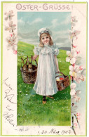 Ostergrüsse M. Mädchen, Hasen U. Eiern Im Blütenrahmen, 1902 Gebr. Farb-AK - Andere & Zonder Classificatie