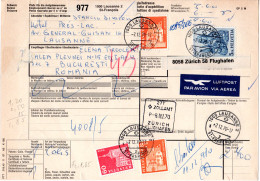 Schweiz 1970, 4 Marken Auf Luftpost Paketkarte V. Lausanne N. Rumänien - Cartas & Documentos