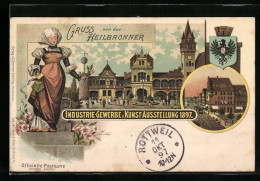 Lithographie Heilsbronn, Industrie-Gewerbe- U. Kunst-Ausstellung 1897, Ausstellungshalle, Ortspartie Mit Strassenbahn  - Ausstellungen