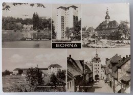 Borna, 5 Ansichten, Hochhaus, Marktplatz, Autos, Krankenhaus, 1968 - Borna