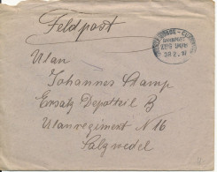 Germany FELDPOST Cover Sent As Bahnpost Zug 908 Geestemünde - Cuxhaven 28-2-1917 Incl. A Letter (cover Is Damaged At The - Cartas & Documentos