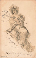 ILLUSTRATEUR - Une Dame Tenant Un Petit Cochon - Carte Postale Ancienne - Other & Unclassified