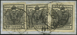 LOMBARDEI UND VENETIEN 2Xa BrfStk, 1850, 10 C. Schwarz, Handpapier, Type Ib, Ia, Ia, Dreifachfrankatur Auf Prachtbriefst - Lombardo-Vénétie