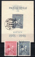 Tchécoslovaquie 1946 Mi 490-1+Bl.8 (Yv 427-8+BF 10), Obliteré, - Oblitérés