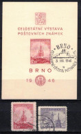 Tchécoslovaquie 1946 Mi 502-3+Bl.9 (Yv 429-30+BF 11), Obliteré, - Usati