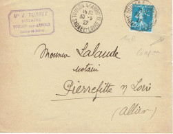 140 Semeuse Sans Fond 25 C. Bleu Lettre De Toulon Sur Arroux (71) Pour Pierrefite (03) Du 30-02-1922 - 1906-38 Semeuse Camée