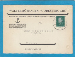 FABRIKNIEDERLAGE DER KRAUSSWERKE SCHWARZENBERG.FIRMENKARTE AUS BAD GODESBERG NACH TRIER,1931. - Covers & Documents