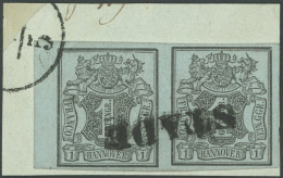 HANNOVER 1  Paar BrfStk, 1850, 1 Ggr. Schwarz Auf Graublau Im Waagerechten Randpaar Auf Briefstück, L1 STADE, Kabinett - Hanovre