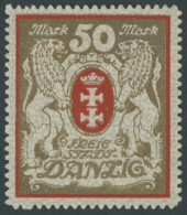 FREIE STADT DANZIG 100Xa *, 922, 50 M. Rot/gold, Wz. 2X, Falzrest, Pracht, Mi. 70.- - Mint