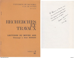 C1  Robert DESCHAUX Lectures Du MOYEN AGE Hommage Rene Menage 1987 DEDICACE PORT INCLUS FRANCE - Libros Autografiados