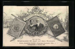 AK Wien, Verein Christliche Familie Josefstadt, Fahnenweihe 1910, Bürgermeister Dr. Josef U. Anna Neumayer  - Autres & Non Classés