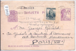 ESPAGNE- ENTIER POSTAL- AVEC VALEUR COMPLEMENTAIRE POUR LA FRANCE - 1931-....