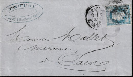 Lettre De PARIS Du 9 Mars 1870 Via CAEN - 1863-1870 Napoléon III Lauré