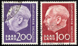 SAARLAND 398/9 O, 1957, 100, 200 Fr. Heuss I, 2 Prachtwerte, Gepr. Ney, Mi. 42.- - Sonstige & Ohne Zuordnung