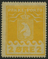 GRÖNLAND - PAKKE-PORTO 5A *, 1919, 2 Ø Gelb, (Facit P 5II), Falzrest, Pracht - Spoorwegzegels