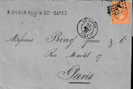 Lettre De LE HAVRE Du 22 Mai 1867 Via PARIS (Napoléon 40c) - 1863-1870 Napoleon III With Laurels