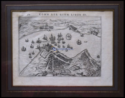 KRONENBORG, Gesamtansicht Aus Der Vogelschau Mit Segelschiffstaffage, Kupferstich Von Bertius Um 1616 - Lithografieën