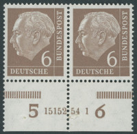 BUNDESREPUBLIK 180xHAN **, 1954, 6 Pf. Heuss, Unterrandpaar Mit HAN 15152.54 1, (Klammerspur), Marken  Postfrisch, Prach - Neufs