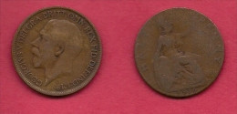 UK, 1916, Very Fine Used Coin, 1/2 Penny, George V, Bronze,  , KM 809,  C2217 - C. 1/2 Penny