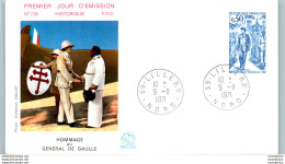 FDC France General De Gaulle Lille 19071 Militaria Croix De Lorraine Aviation Afrique - 1970-1979