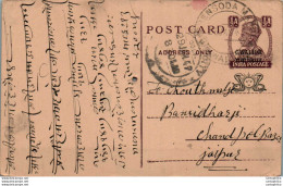 India Gwalior Postal Stationery George VI 1/2A To Jaipur - Gwalior