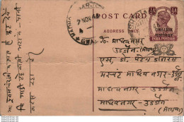 India Gwalior Postal Stationery George VI 1/2A - Gwalior