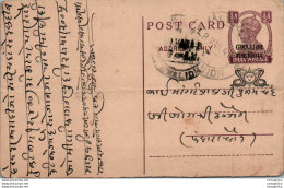 India Gwalior Postal Stationery George VI 1/2A - Gwalior