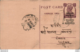 India Gwalior Postal Stationery George VI 1/2A To Ujjain - Gwalior