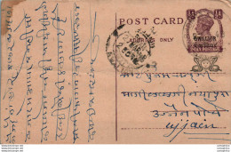 India Gwalior Postal Stationery George VI 1/2A To Ujjain - Gwalior