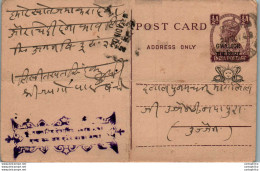 India Gwalior Postal Stationery George VI 1/2A - Gwalior