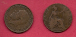 UK, 1917, Very Fine Used Coin, 1/2 Penny, George V, Bronze,  , KM 809,  C2218 - C. 1/2 Penny