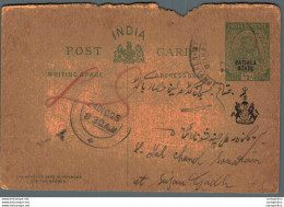 India Postal Patiala Stationery George V 1/2 A - Patiala