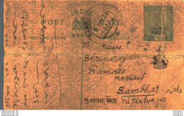 India Postal Patiala Stationery George V 1/2 A To Sambhar Lake - Patiala