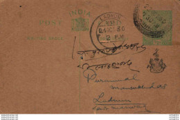 India Postal Patiala Stationery George V 1/2 A Ladnun Cds - Patiala