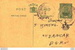 India Postal Patiala Stationery George V 1/2 A Sujangarh Cds - Patiala