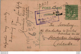 India Postal Stationery 9p To Calcutta - Postkaarten