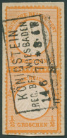 Dt. Reich 14 Paar BrfStk, 1872, 1/2 Gr. Orange Im Senkrechten Paar, R3 KÖNIGSTEIN REG. BEZ. WIESBADEN, Normale Zähnung,  - Usati